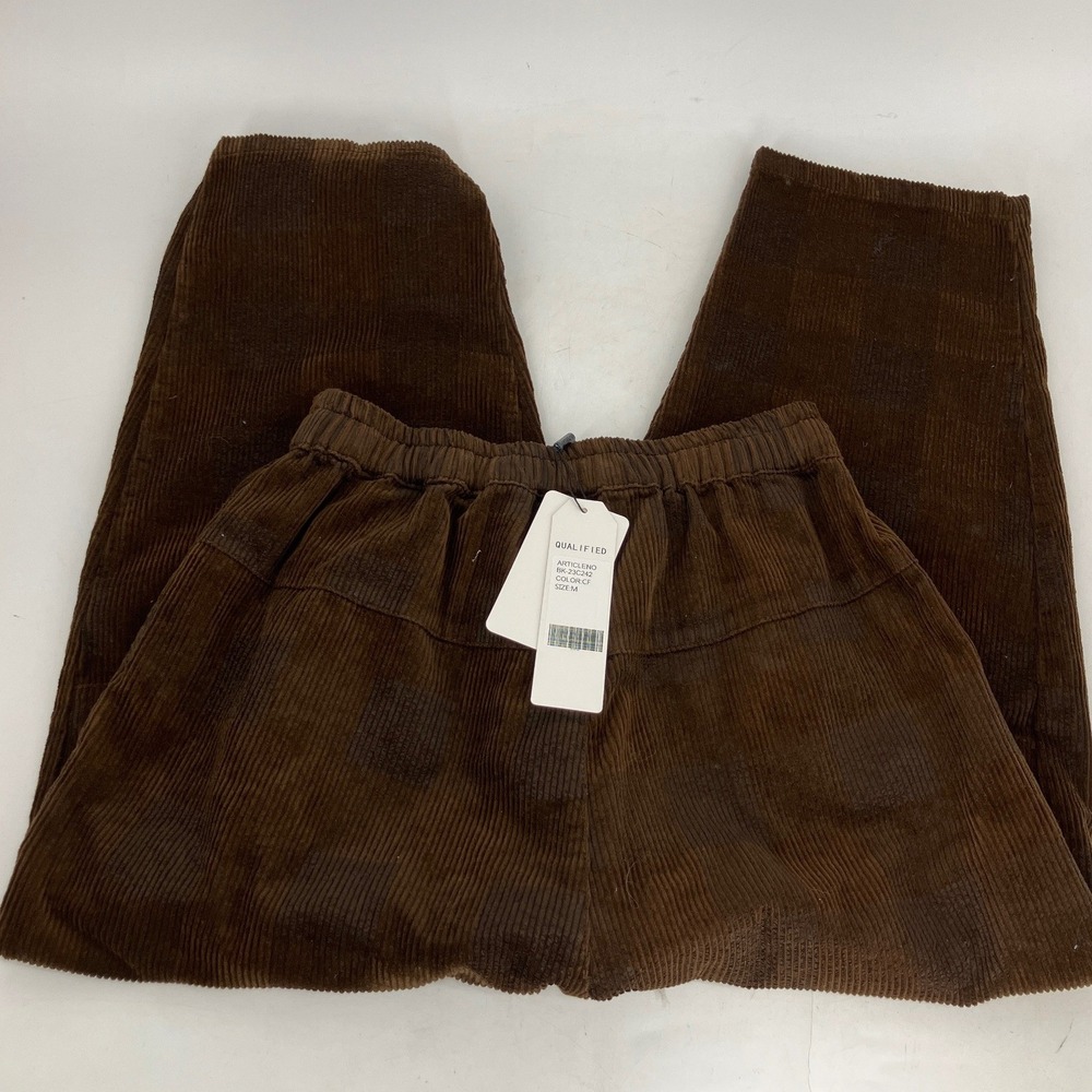 BUYKUD Corduroy Pants Women M Brown NWT Checkered Lagenlook Tapered Drawstring - Picture 5 of 11